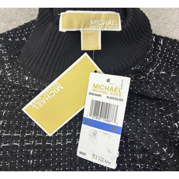 NWT Michael Kors XL Oversized Sweater Black Silver Knit Textured Crewneck Top - Picture 6 of 9